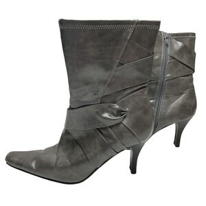 Morgan Women Grey Faux Leather Pointed Toe Zipper Ankle Whimsigoth Boots 7.5M